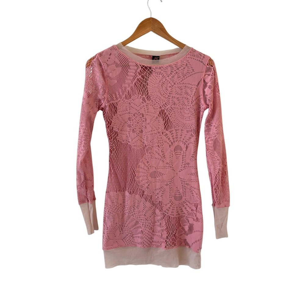 Jean‎ Paul Gaultier Y2K Soleil Lace Mesh Bodycon Mini Dress L Pink Floral Italy